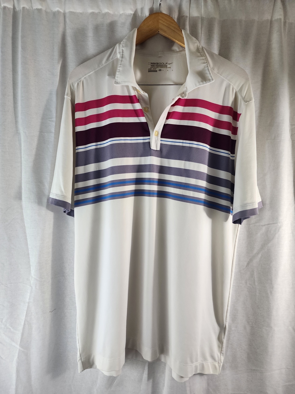 Nike Golf Tour Performance Dri-FIT Striped Stretch Polo Shirt Men's L White